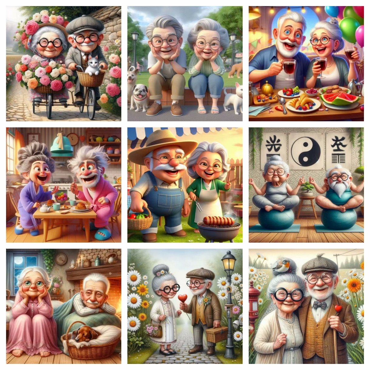 Embroidery Handicraft - Cartoon Happy Old Couple 5D Full