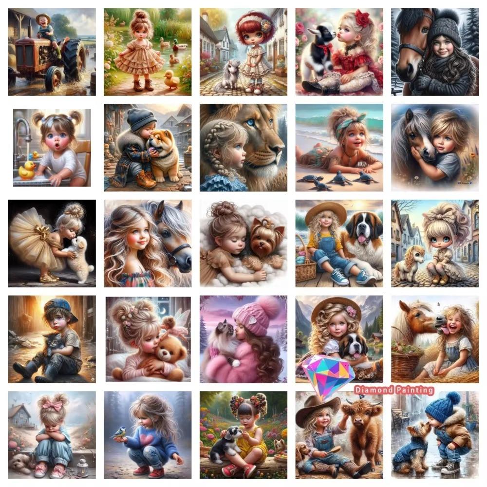 Embroidery Handicraft - 1PC frameless Boys Girls Pet Friend