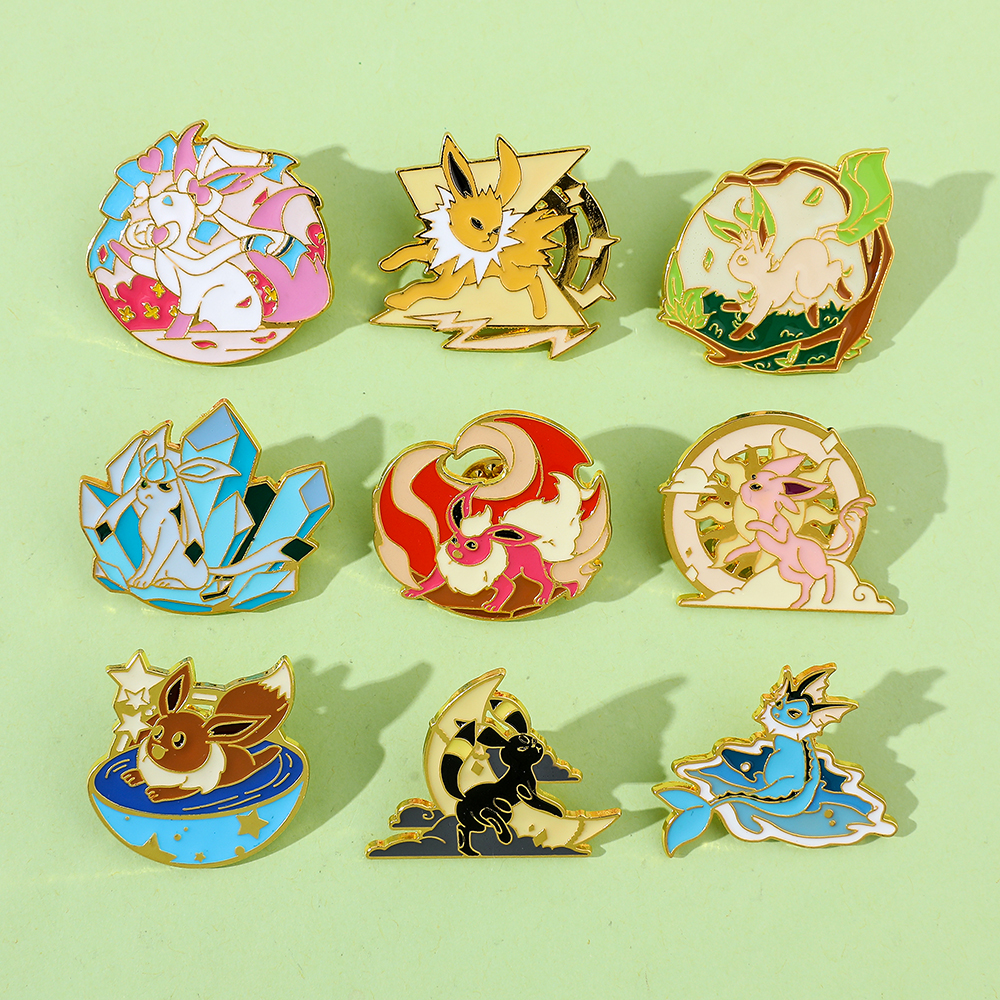 Embroidery Illustration - Anime Eeveelution Eevee Enamel Pins, Cartoon