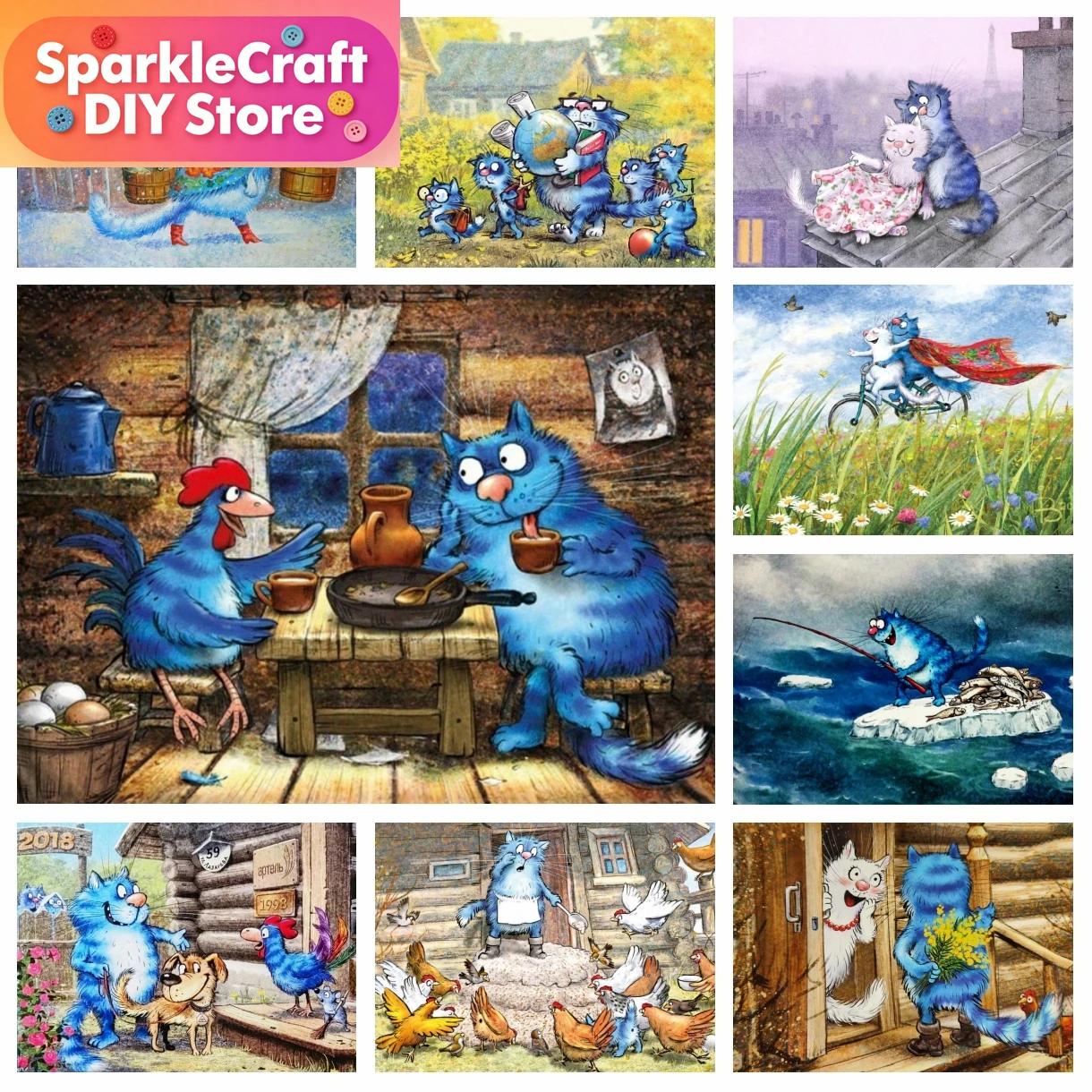 Embroidery Cat - 1PC frameless Cartoon Blue Cat Diamond