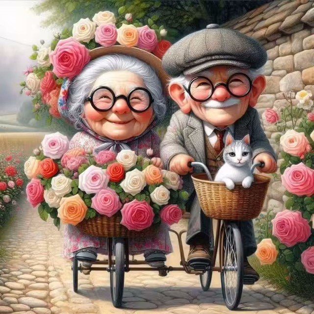 Cartoon Happy Old Couple 5D Fu - Embroidery Handicraft avis et prix
