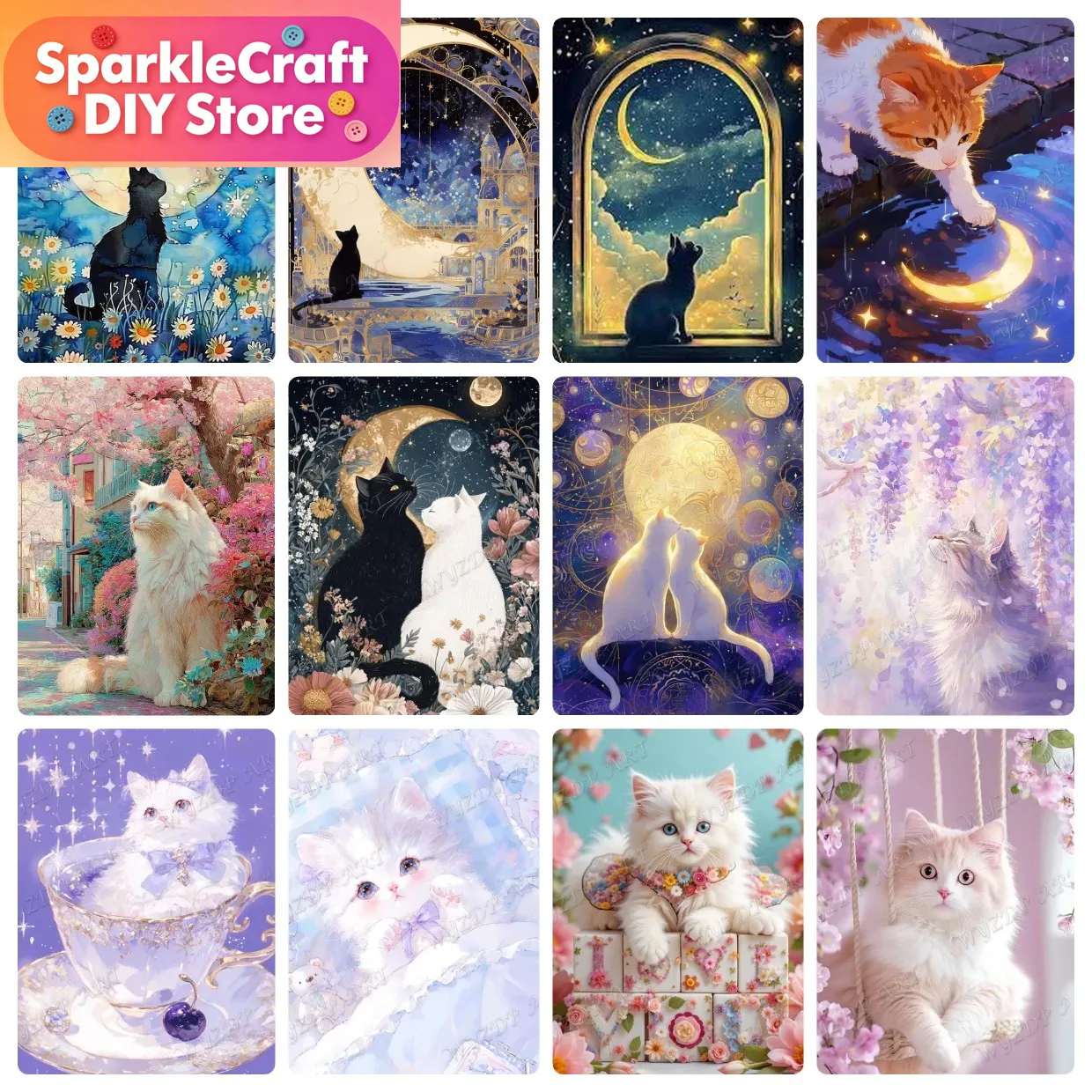 Animal Cat Moon Diamond Painti - Embroidery Cat avis et prix