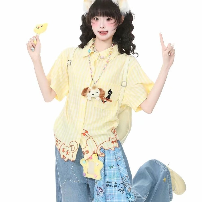 Kimutomo Shirts Women Embroide - Embroidery Cat avis et prix