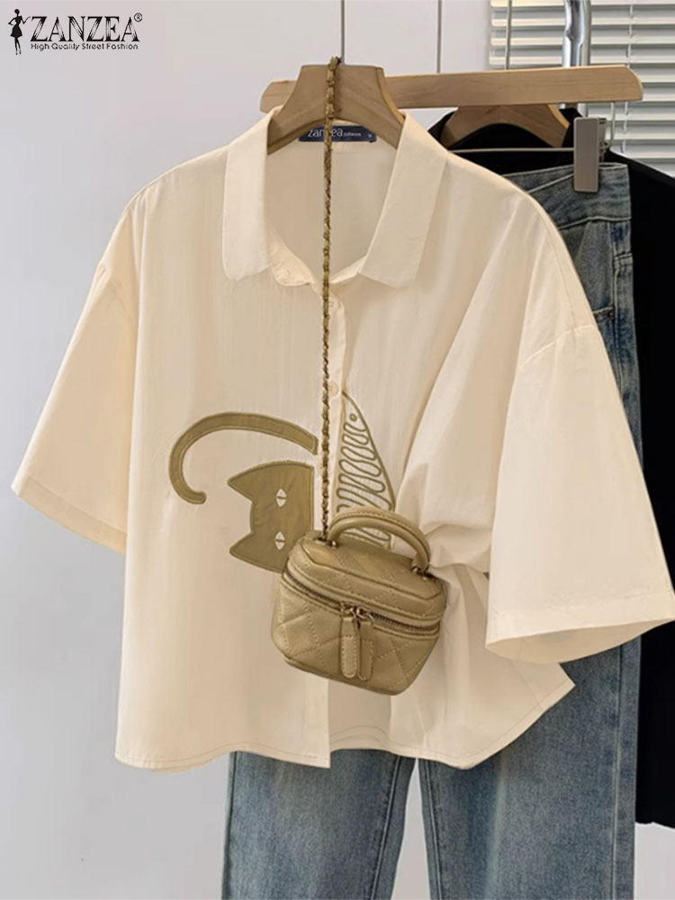 ZANZEA Women's Casual Collared - Embroidery Cat avis et prix