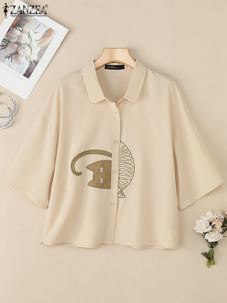 ZANZEA Women's Casual Collared - Embroidery Cat avis et prix