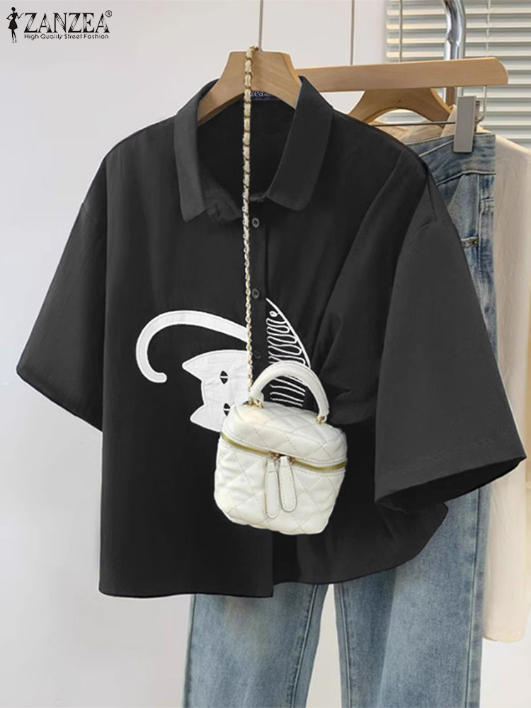 ZANZEA Women's Casual Collared - Embroidery Cat avis et prix