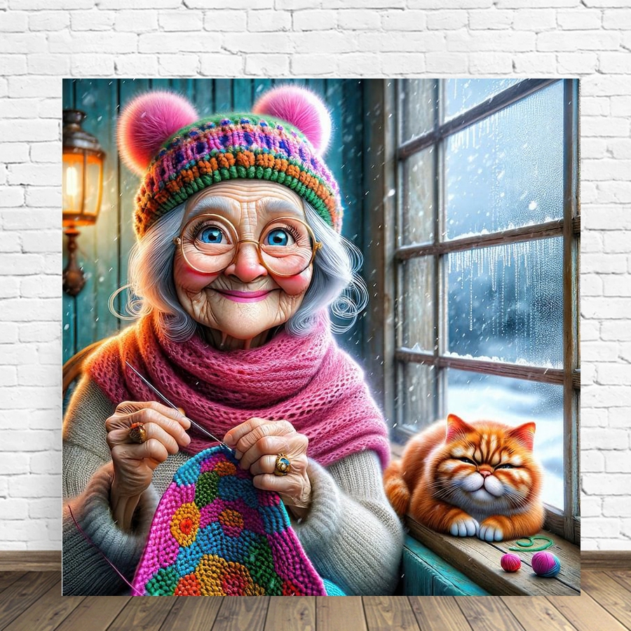 Funny Grandma And Cat Pet Anim - Embroidery Cat avis et prix