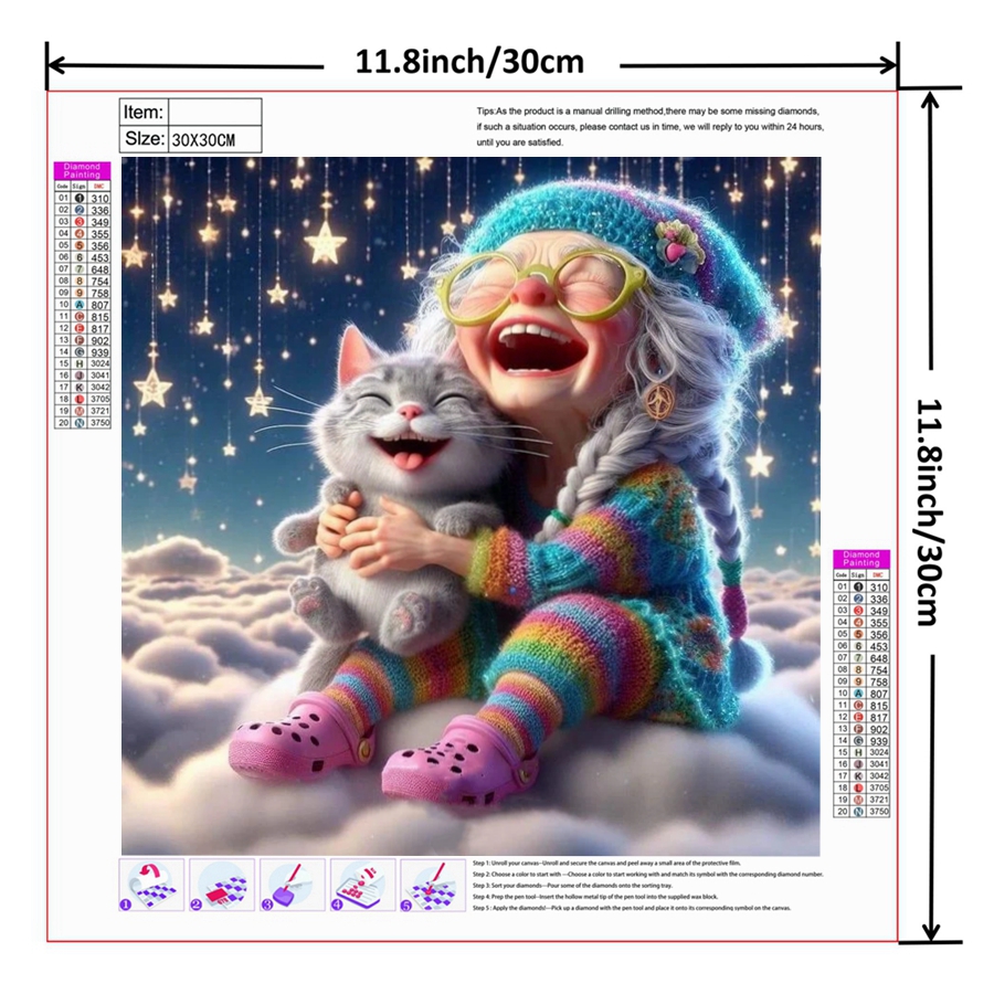 Funny Grandma And Cat Pet Anim - Embroidery Cat avis et prix